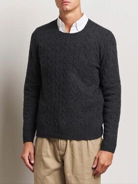 Polo by Ralph Lauren Wool Cashmere Dark Charcoal Cable-Knit Crewneck Sweater